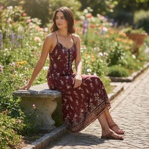 Xhilaration Sundress Dress Red Floral Maxi Size XL NWOT